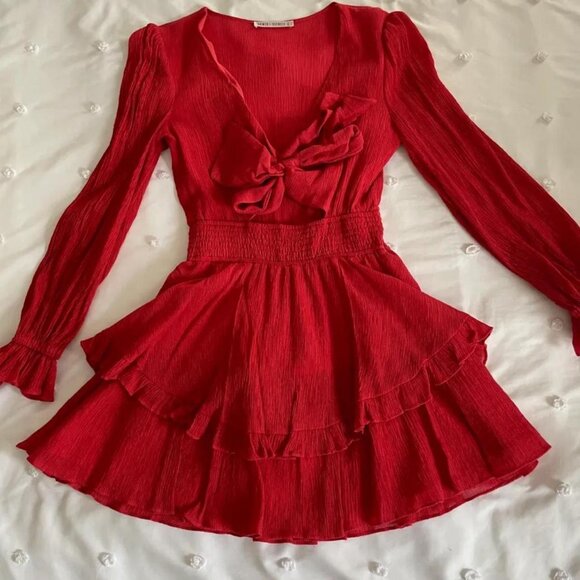Hello Molly Saints + Secrets Long Sleeve Red Ruffle Mini Dress - Picture 2 of 4